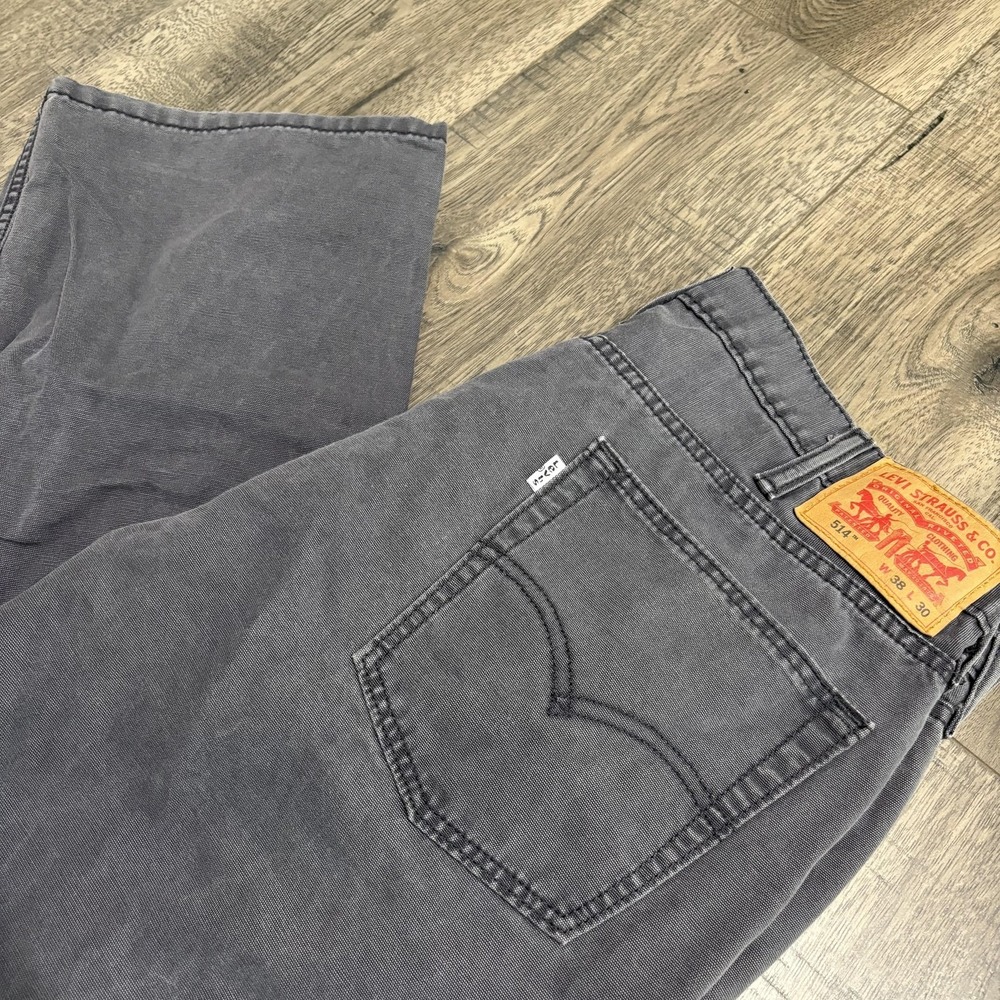 Levis 514 Jeans Mens 38x30 Gray Charcoal Wash‎ Regular Fit Straight Denim Pants